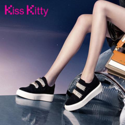 KissKitty2018秋新款丝绒织物厚底休闲鞋深口单鞋女 