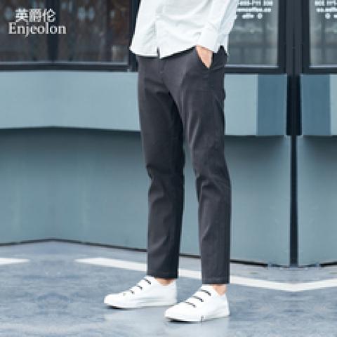 英爵伦 2018秋冬男士休闲裤 直筒修身纯色简约小脚裤长裤